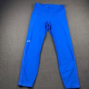 Under Armour HeatGear Compression Leggings Blue Womens Medium Side Pocket 22in